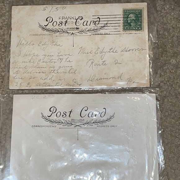 Vintage Postcards 1916 Easter WHITNEY MADE 1 unused & One with 1 Cent Stamp - Picture 4 of 5